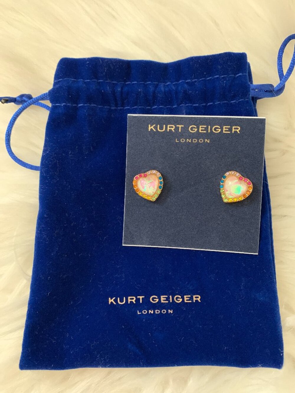 KURT GEIGER LONDON Pave Rainbow Opal Heart Halo Stud Earrings in Gold